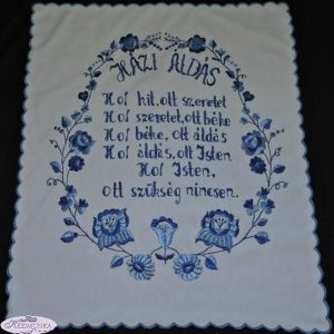 Házi Áldás Kalocsai Kékkel hímezve 65x55 cm