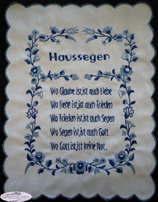 Házi Áldás németül,Haussegen kék 43x33 cm