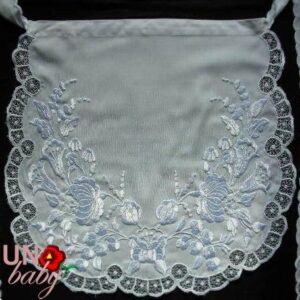 Menyecskekötény riselt fehérrel hímzett 40x42 cm