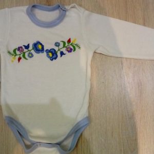 Body fiúknak / lányoknak - kék szegéllyel - hosszú ujjas - kalocsai hímzett mintával - Flórián