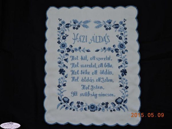 Falikép Házi Áldás Kalocsai kék 43x33 cm