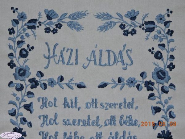 Falikép Házi Áldás Kalocsai kék 43x33 cm