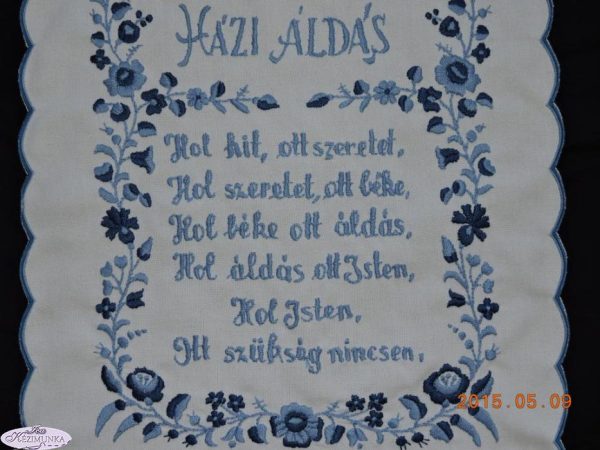Falikép Házi Áldás Kalocsai kék 43x33 cm