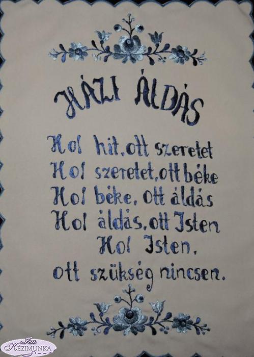 Falikép Házi áldás Matyó kék 55x40 cm