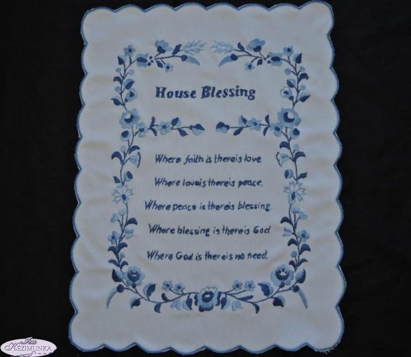 Házi Áldás,House Blessing kék hímzés 43x33 cm