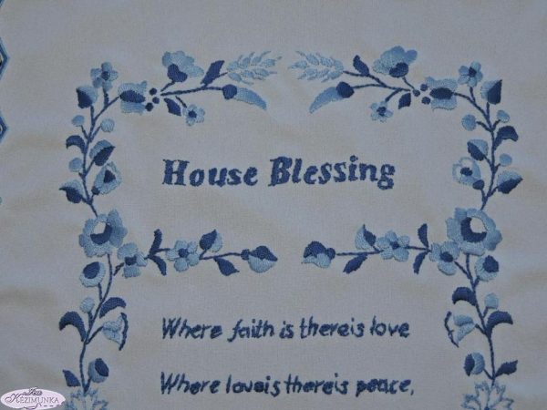 Házi Áldás,House Blessing kék hímzés 43x33 cm