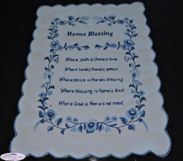 Házi Áldás,House Blessing kék hímzés 43x33 cm