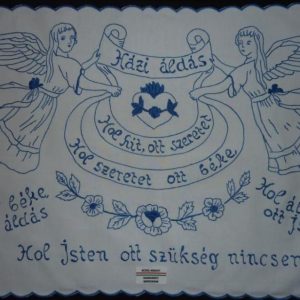Falvédő,Házi Áldás kékkel hímzett 82x52 cm
