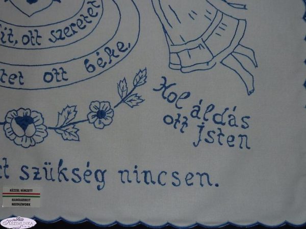 Falvédő,Házi Áldás kékkel hímzett 82x52 cm
