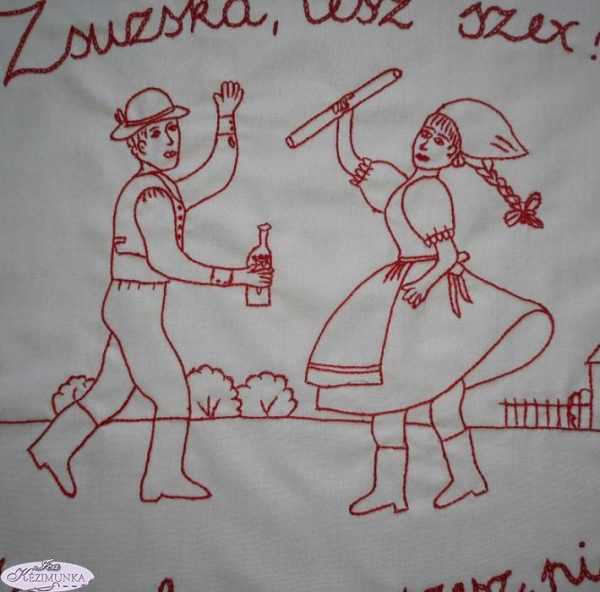 Falvédő hímzett,Zsuzska lesz szeksz 80x56cm