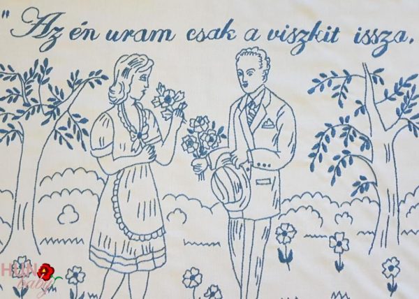 Falvédő, Az én uram csak a viszkit, hímzett 82x55 cm