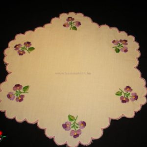 Hímzett terítő ibolyás 30 cm kör