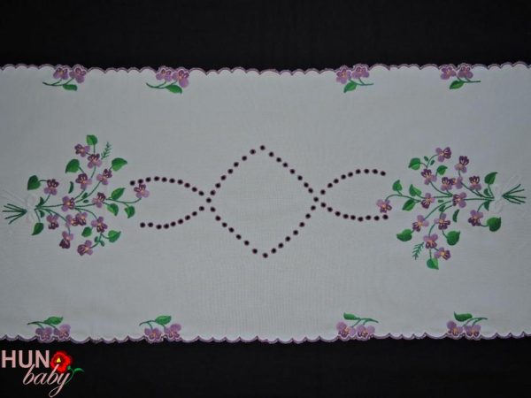 Hímzett terítő ibolyás luggalt futó 85x35 cm