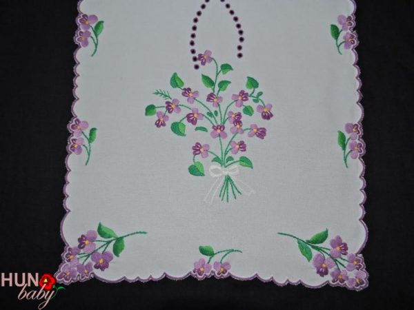Hímzett terítő ibolyás luggalt futó 85x35 cm