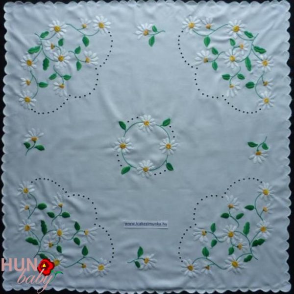 Hímzett terítő luggalt margarettás 85x85 cm