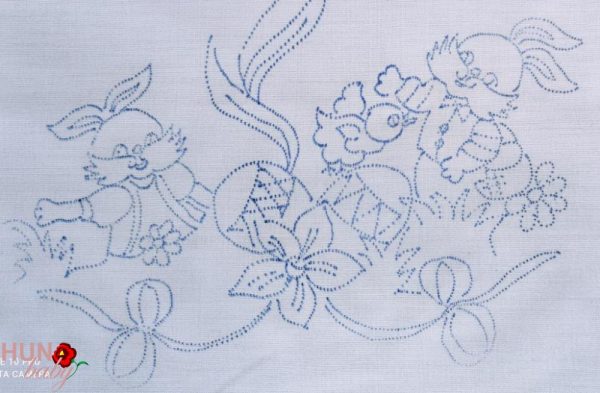 Húsvéti új előnyomott szegetlen komlói nyuszis 85x35 cm