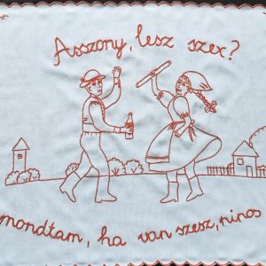 Előnyomott falvédő szegett, Asszony lesz szex 80x57cm-01