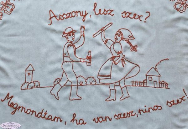 Előnyomott falvédő szegett, Asszony lesz szex 80x57cm-02