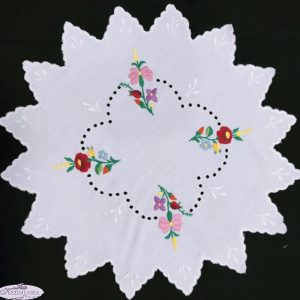 Hímzett terítő kalocsai fehér kör 40 cm