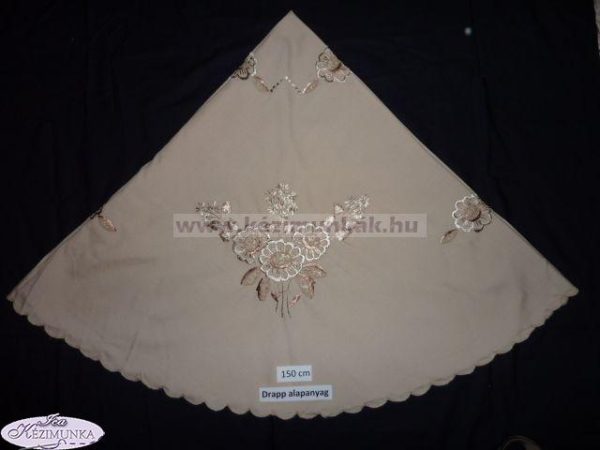 Hímzett terítő nagy kör drapp 150 cm